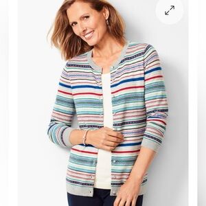 Talbots Women’s Zig Zag Fairisle Multicolored Striped Cardigan Sweater Size 3X